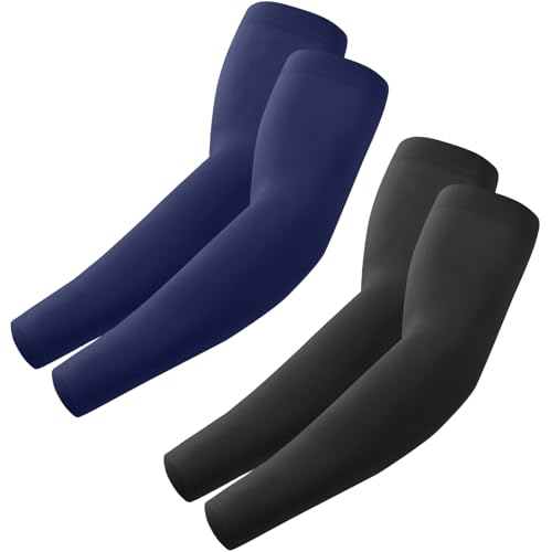 ROXUN 2 Pairs Arm Sleeves, Cooling UV Sun Protection Sports Compression for Men-Women Black+Navy