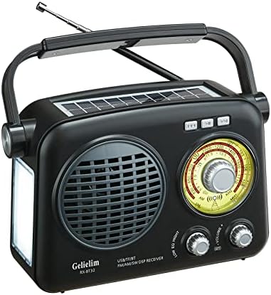 Gelielim AM FM Radio with Bluetooth, Portable Shortwave Radios with Best Reception, Vintage Radio Transistor Radio Rechargeable, Retro Home Decor, USB/TF Card MP3 Player, Solar Power, Emergency Light