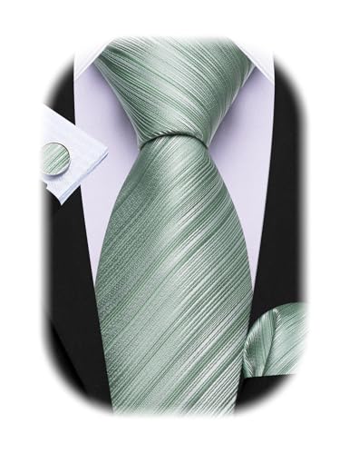 Image of Barry.Wang Tie Sets for Men Silk Stripe Necktie Woven Checkered Handkerchief Cufflinks Formal Business Wedding