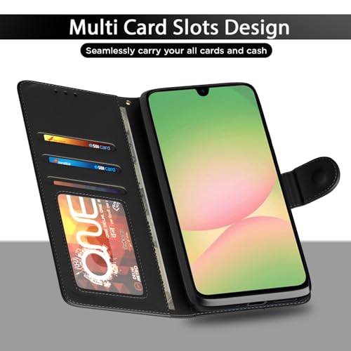 Image of Pikkme Flip Cover for Samsung Galaxy M17 5G / A17 5G / F17 5G Leather Finish | Inside TPU with Card Pockets | Wallet Stand and Shock Proof | Complete Protection Flip Case(Black)