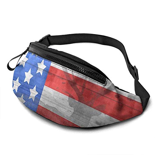 XCNGG Bolso de cintura corriente bolso de cintura de ocio bolso de cintura bolso de cintura de moda Rustic US Flag Deer Waist Pack Durable Running Pack for Mens Women Waist Bag with Headphone Large Co