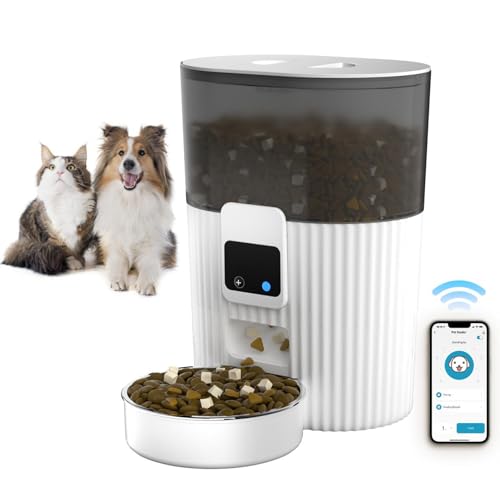 Comederos Automáticos Inteligentes para Gatos, Alimentador de Mascotas WiFi de 2,4 GHz con Control de Aplicación para Alimentación Remota, Desmontable para una Fácil Limpieza,
