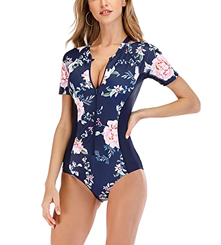 AQQYA Women's Short Sleeve One Piece UV Protection Swimsuit Padded Bathing Suits