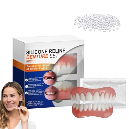 Silicone Reline Denture Set,Denture Set， Denture Reline Kit for Women and Men, Comfortable Fit, Long-Lasting Adhesion, DIY Denture Repair Kit for Upper & Lower Teeth 50g