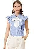Allegra K Women's Ruffles Cap Sleeve Tops Tie Neck Button Up Peter Pan Collar Blouse Shirts X-Small Blue