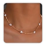 SmileBelle Gold Pearl Necklace, Heart Necklace as Pearls Jewelry Dainty Necklaces for Women, Summer Jewelrys Gold and Pearl Choker for White Pearls Necklaces as Wedding Jewelry
