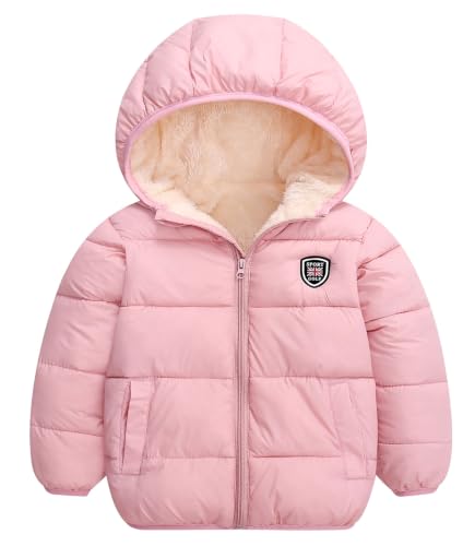Image of Happy Cherry Boys Girls Winter Thick Jacket Warm Fleece Fur Lining Zipper Hooded Windproof Coat Outwear for 1-7 Years
