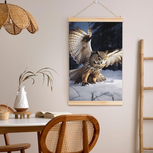 Poster à suspendre en bois hibou pour mur vide