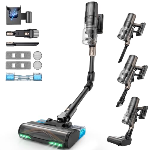 Proscenic P20 Aspirateur Balai sans Fil,70Kpa/680W/70Min Aspirateur Laveur avec Nettoyage de Sol,Aspirateur Pliable sans Fil Puissant,Autoportante,Brosse Anti-Enmêlement pour Tapis,Poils Animaux,Voit