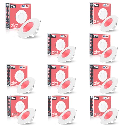 Image of elleys' ZIRA 3W LED Down Light (Red Light) Round Recessed Ceiling LED Light | Cut Out- 45 mm | BIS Certified & 4KV Surge Protection pop Lights for Ceiling (3W, Pack of 10)