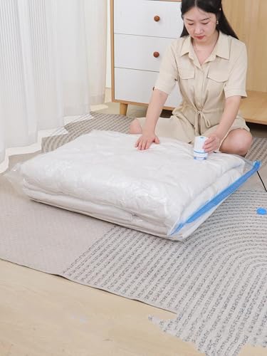 Transparent Blue Vacuum Compression Storage Bag for Clothes, Bedding, Travel & Moving (Blue)