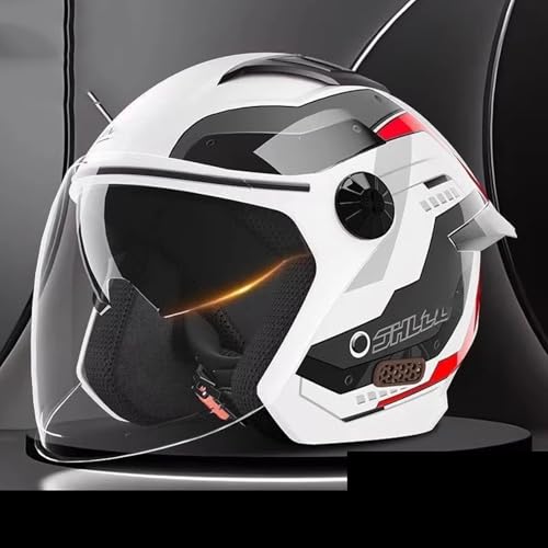 QJWMatic Casco Jet Vintage para Motocicleta Abierto Retro con Visera Solar Homologado ECE para Adultos Hombres Mujeres Cruiser Y Scooter C,56-60CM