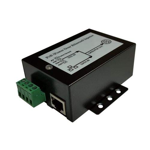 Convertidor DC a DC de 9-36 VCC entrada y 48 VCC salida de 24 W, inyector pasivo PoE, terminales de cableado, pinout PoE 4,5V+;7,8V-, blindado, 10/100 MB, desconexión automática por bajo voltaje, carcasa metálica negra miniatura 2