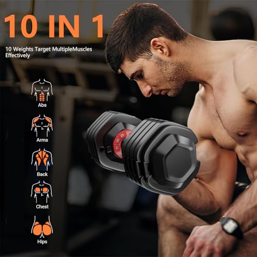 Pair of Adjustable Dumbbells 10-in-1 55 lbs Free Weight for Home Gym - Sports Fitness Equipment Women Men Training Set - Image 6