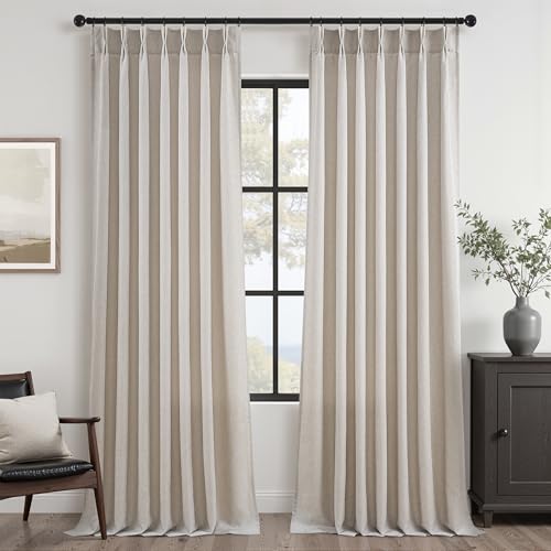Oatmeal Beige Pinch Pleated Curtains 84 Inches Long for Living Room 2 Panels Sets,Stone Washed Linen Earth Tone Decor Back Tab Boho Neutral Greige Earthy Sheer Curtain for Bedroom
