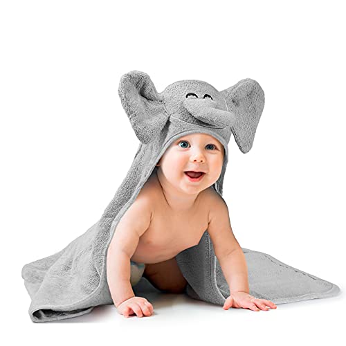 Pro Goleem Elephant Baby Hooded Towels Girl Boys Organic Cotton Soft and Absorbent Baby Bath Towels for Babies, Newborns, Infants, Toddlers, 30x30 Inches