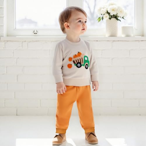 Toddler Baby Boy Halloween Outfit Truck Pumpkin Embroidered Long Sleeve Sweatshirt with Pants Fall Winter Clothes3