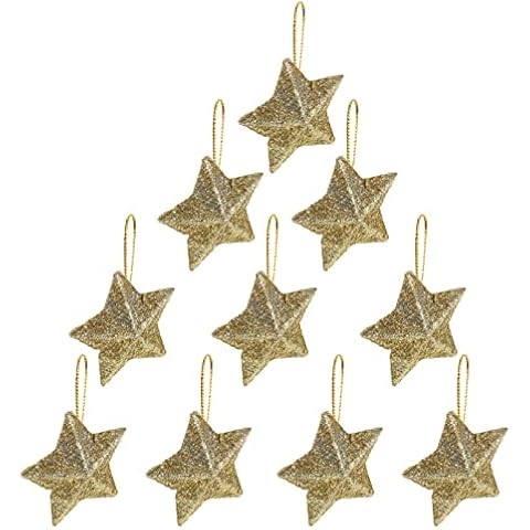 HEALLILY 24pcs Gold Glitter Star Ornament, Christmas Glitter Stars Hanging Ornaments for Xmas Tree, Home, Party, Wedding Decoration Cover