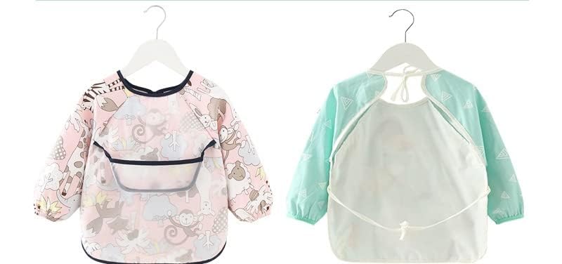 OMEIU Store 2pcs Baby Kid Waterproof Long Sleeve bib animals dinosaurs Infant Toddler Weaning Feeding Bibs Apron 6 Months to 3 Years Old (Set02) - Image 4