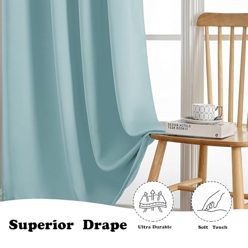Image of Simplebrand Aqua Extra Long 10ft Curtains for Patio 120 Inches Long 2 Panels Set, Room Darkening Light Blocking Solid Thermal Insulated Energy Saving Grommet Noise Reducing Curtains, 50 Wx120 L