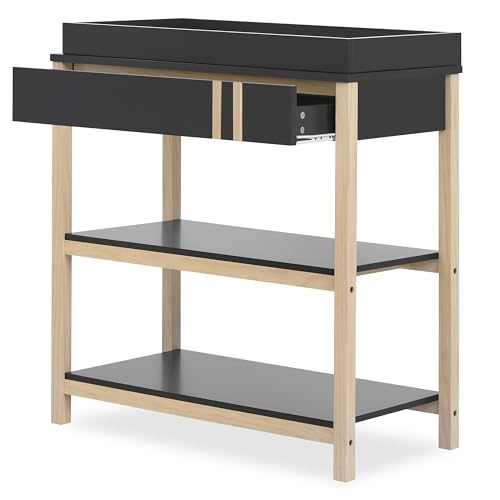Image of Dream On Me Soho Baby Changing Table in Matte Black Vintage, Crafted with Sustainable New Zealand Pinewood, BSA & Greenguard Gold Certified, Portable Changing Table