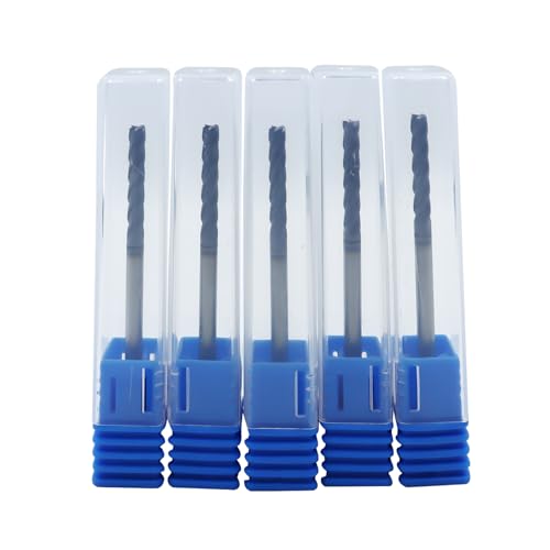 Image of 5pcs 1 /8in Solid Carbide Long End Mills,4 Flute, 30 Degree Helix Bits Tool for Medium Hardness Steel, Brass, Iron