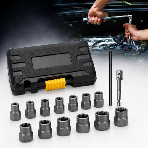 Juego de 15 Extractor de Tornillos y Tuercas, Acero al Carbono
