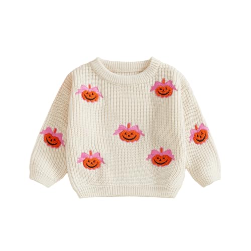 Nyapruwe Toddler Baby Girl Boy Halloween Knit Sweaters Cute Pumpkin Embroidery Pullover Top Infant Fall Winter Clothes