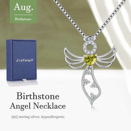 Little Guardian Angel Necklace 925 Sterling Silver with Heart Birthstone Angel Wing Pendant Unique Gifts for Her2