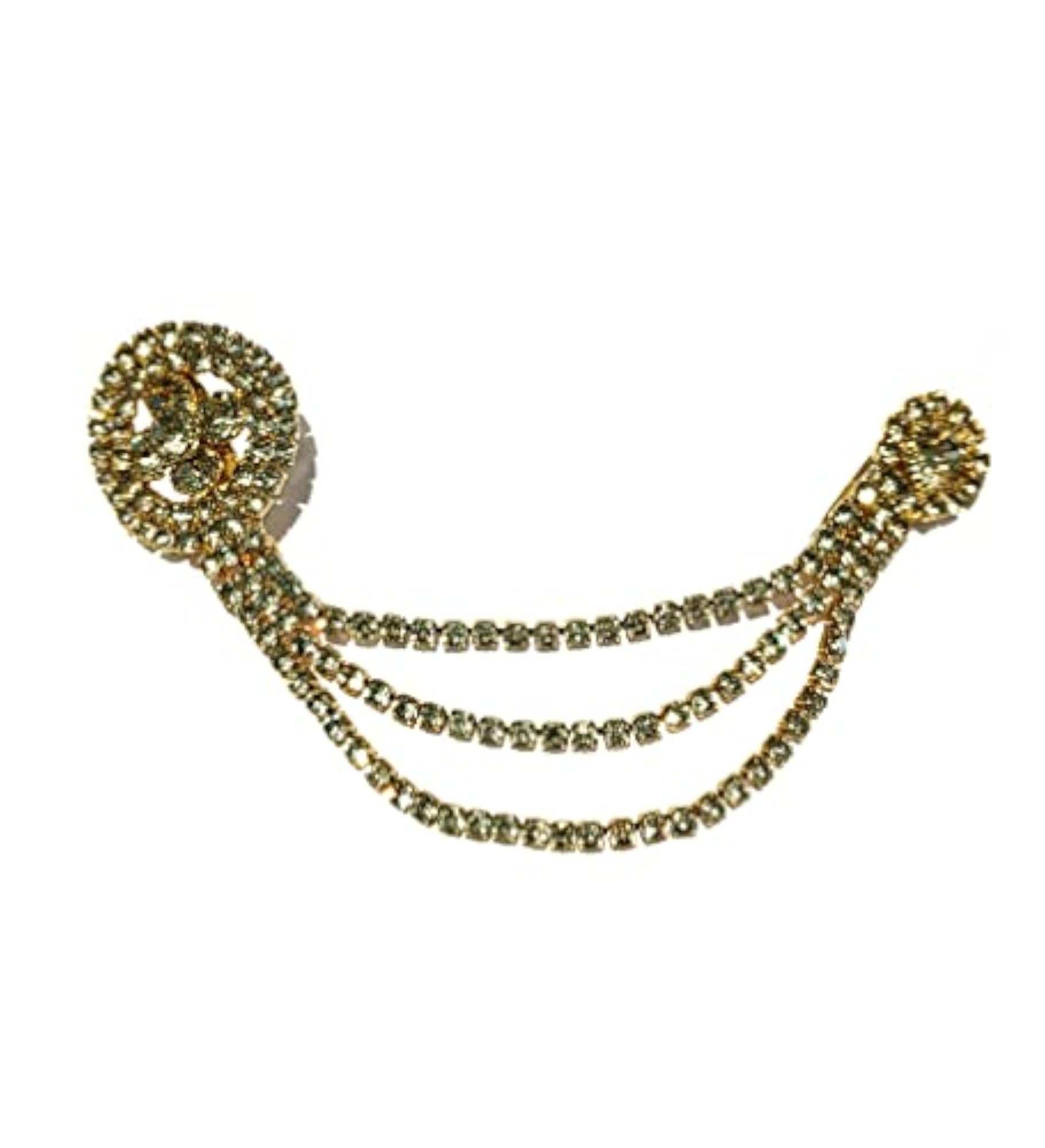 Gold Plated Crystal Stone Studded Two Chain Brooch Pin