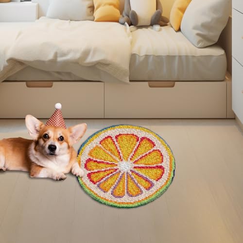 Image of YP Orange Latch Hook Rug Kit - 20x20 Inch DIY Needlecraft Set for Home Decor, Easy Beginner-Friendly Crochet Rug with Pre-Cut Yarn, Vibrant Handmade Craft for Teens & Adults