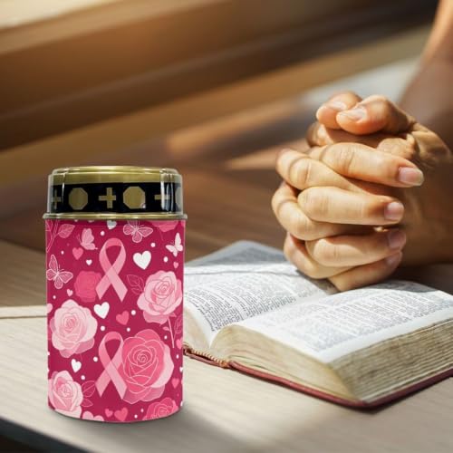 Image of Poceacles Solar Lights Outdoor Solar Powered Outdoor Cemetery Stake Candle Grave Lamp Landscape Lighting Waterproof Grave Flameless Candle, Pink Ribbon Rose Butterfly