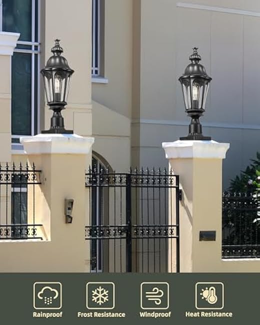 HWH Outdoor Post Lights Lamp Post Light Fixture, 22'' Large Post Lamp Pole Lantern with Seeded Glass, Exterior Column Pillar Lights Waterproof, Matte Black, 5HW90P-M BK