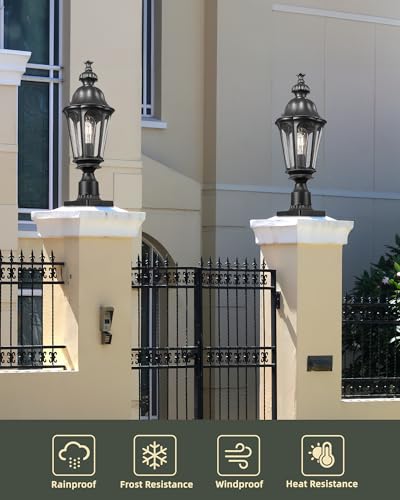 Image of HWH Outdoor Post Lights Lamp Post Light Fixture, Seeded Glass, 5HW90P-M BK