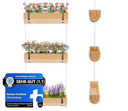 Omniverse Jardinera de bambú – Diseño único – Altura ajustable flexible – Interior y exterior – Jardín para hierbas y plantas – sostenible – Certificado – Montaje en techo – Ahorra espacio