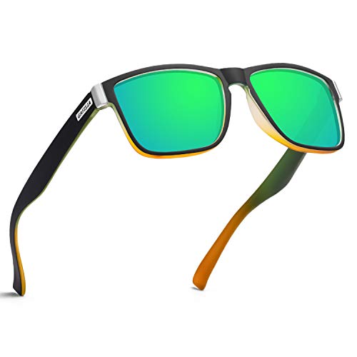 GRFISIA Vintage Polarized Sunglasses for Men and Women Driving Sun glasses 100% UV Protection (Matte green orange frame-green mirror)