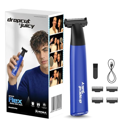 Image of Dropcut & Juicy Groove Flex 4 in 1 Trimmer Men| All In One Body Trimmer| 90 Min Charge Time|100 Mins Run Time| Dual Sided Flexible Blade| Type C Charging (Black & Blue)
