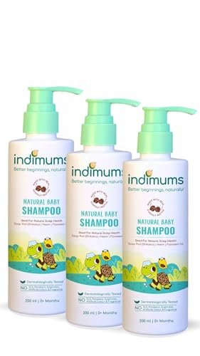 Image of Indimums Reetha-Shikakai Natural Baby Shampoo - Promotes Healthy Scalp & Hair, Gentle, Tear-free, Easy-to-Wash & Moisturising, 0 months+ (3X 200 ML) 600 ML