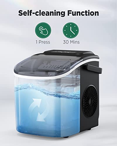 Silonn Ice Maker Countertop, 9 Cubes Ready in 6 Mins 26lbs in 24Hrs, Self-Cleaning Ice Machine with Ice Scoop and Basket, 2 Sizes of Bullet Ice for Home Kitchen Office Bar Party, Black