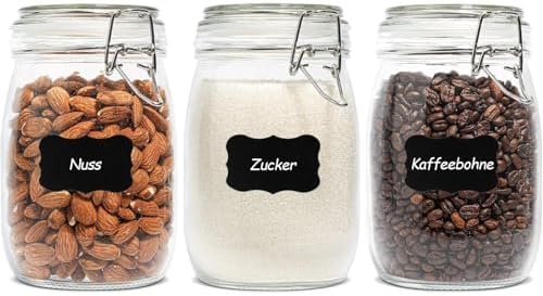 ComSaf 3-Pack 34oz Round Glass Apothecary Jars, Farmhouse Decor f...