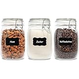 ComSaf 3-Pack 34oz Round Glass Apothecary Jars, Farmhouse Decor for Kitchen Counter Display, Airtight Cookie & Candy Jar for Coffee & Food Storage