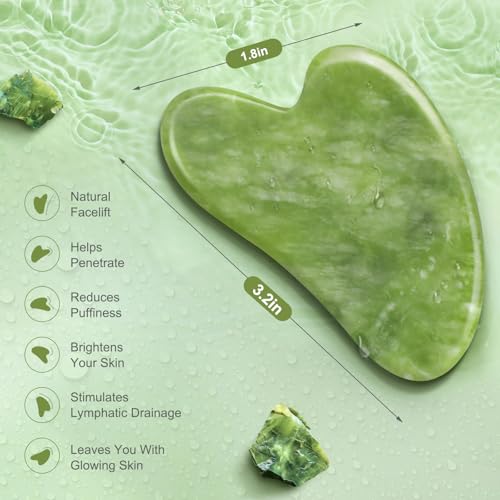 Image of Jade Stone Gua Sha Massage Tool Set Larger Guasha Board with Handle Muscle Scraping Massage Tools Facial Anti Cellulite Spa Acupuncture Tools for Back Neck Face Leg Massage, Lymphatic Drainage