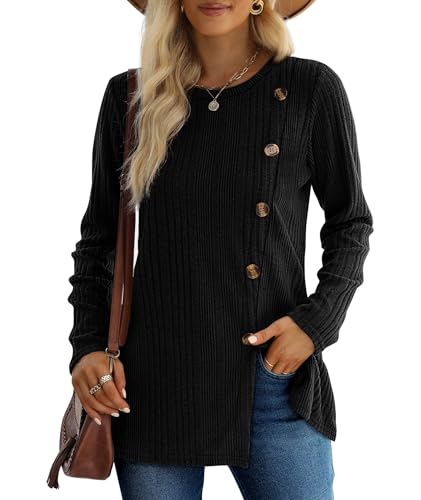 XIEERDUO Damen Herbst Winter Strickpullover Tunika Schwarz XL
