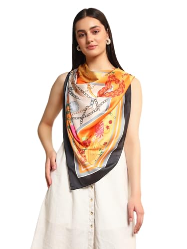 Image of Ravaiyaa - Attitude is everything Women Silk Digital Print Large Square Scarf Breathable Lightweight Neckerchief Printed Headscarf 40 inch x 40 inch Inch