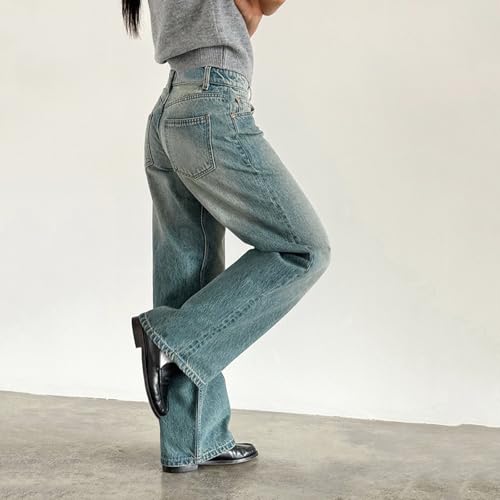 Women Low Rise Baggy Jeans Y2k Straight Wide Leg Boyfriend Viange Casual Denim Pants with Pockets4