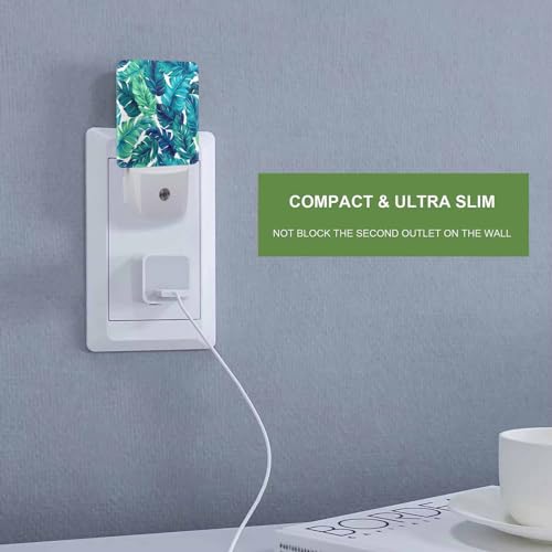 Image of LED Night Light,Green Tropical Palms Leaves LED Night Light Plug into Wall with Dusk to Dawn Light Sensor White Energy Efficient Nightlight for Bedroom Bathroom Hallway Living Room Kitchen