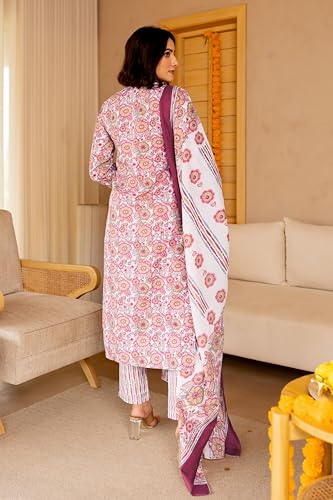 Image of MIRCHI FASHION Women's Straight Fit Pure Cotton Printed Kurta Set with Dupatta and Trouser