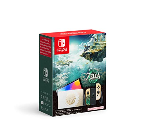 The Nintendo Switch – OLED Model - The Legend of Zelda: Tears of the Kingdom Edition, features a special design from The Legend of Zelda: Tears of the Kingdom (sold separately), including the familiar Hylian Crest from the Legend of Zelda series on the front of the dock.