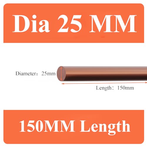 COYOUCO Pure Copper Round Rod 25Mm Dia, 150/200/250Mm Length Bare Copper Metal Rod for Metal Craft Hobbies, Electrical And Industry,25 * 150mm