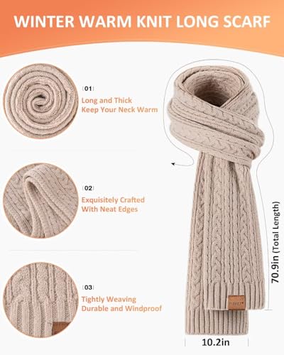 FISFET Mütze, Schal & Handschuh-Sets für Damen, Beanie Mütze Damen Winter mit Bommel Fleece Gefütterte, Touchscreen Handschuhe Schal Wärmer Cap 3 in 1 Set(Haferflocken)